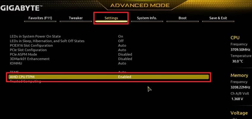 enable tpm in bios