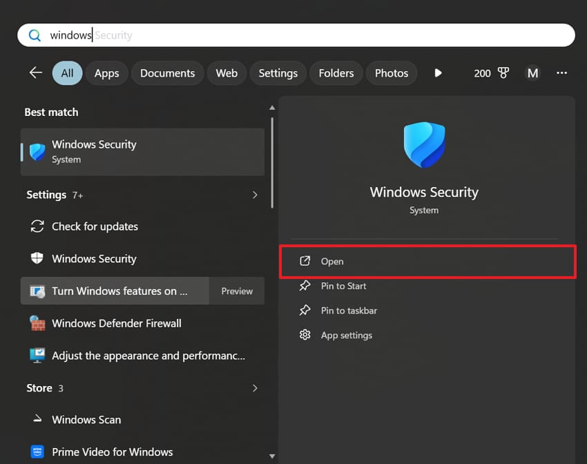 open windows security