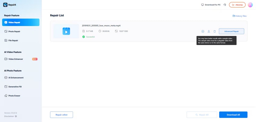 use download all to fix mp4