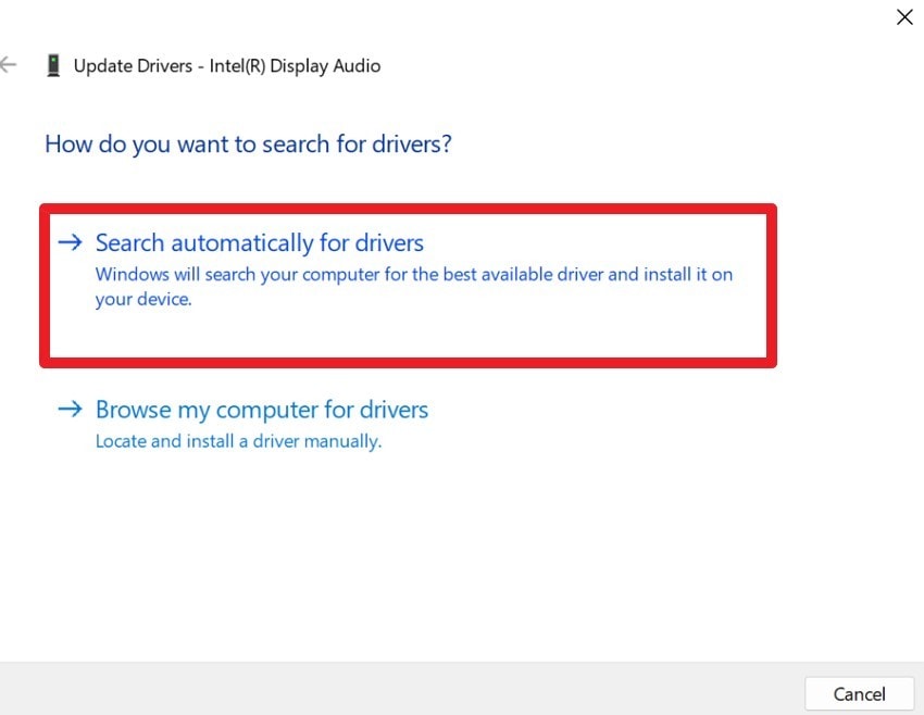 search for the driver automatically