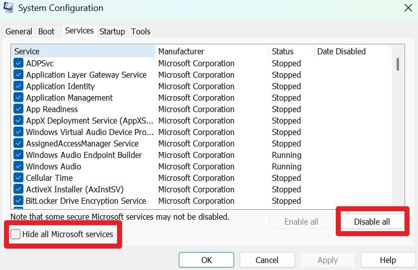 tap on the disable all option