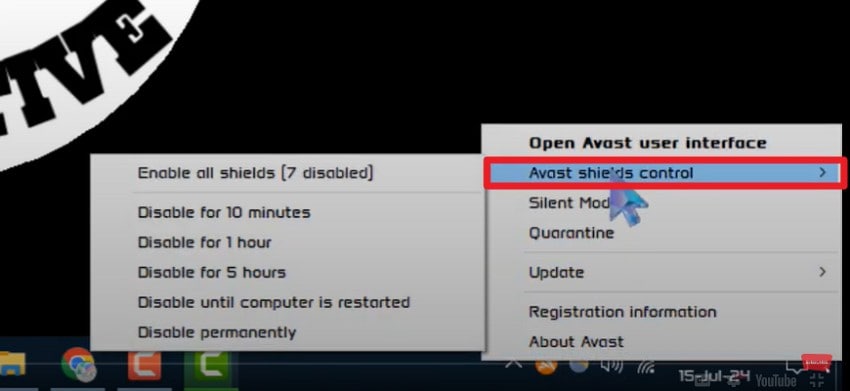 go to avast shield controls