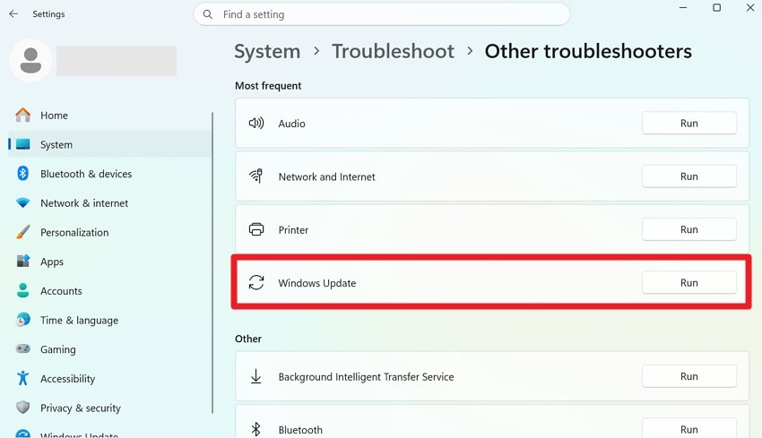 tap on windows update troubleshooter