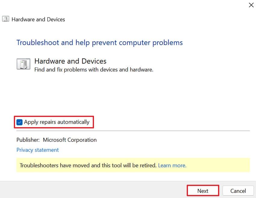 choose apply repair automatically