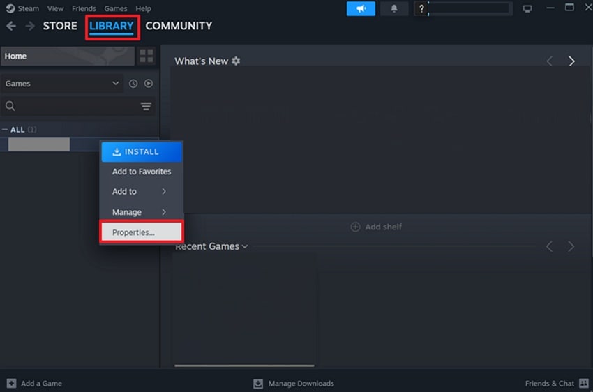 access game properties steam
