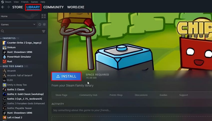 install the game in steam