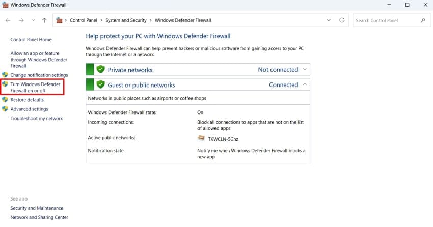 open windows defender firewall options