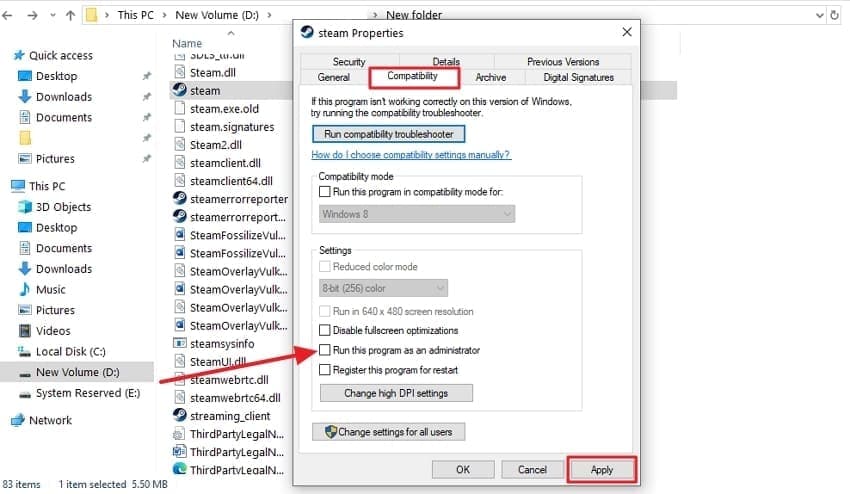 tick run program as administrator