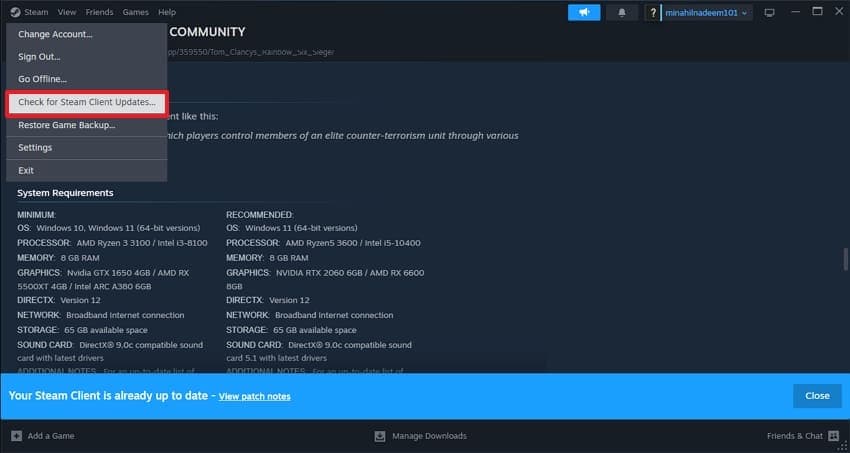 check for steam client updates windows
