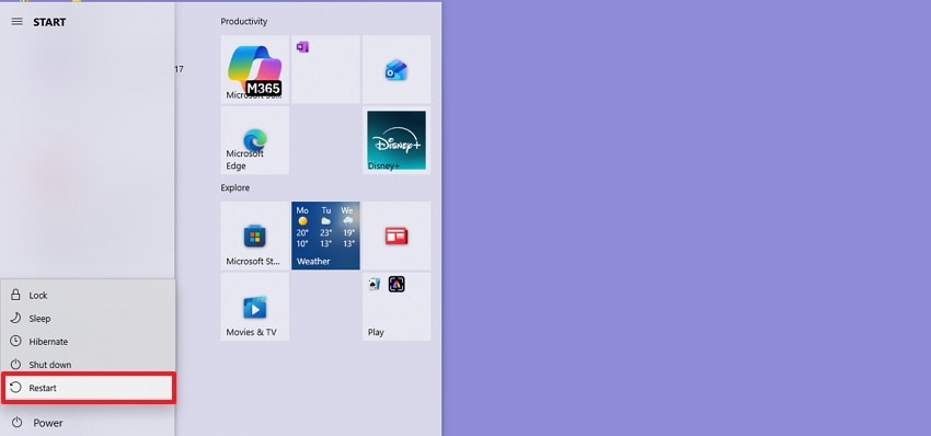 windows key power restart option