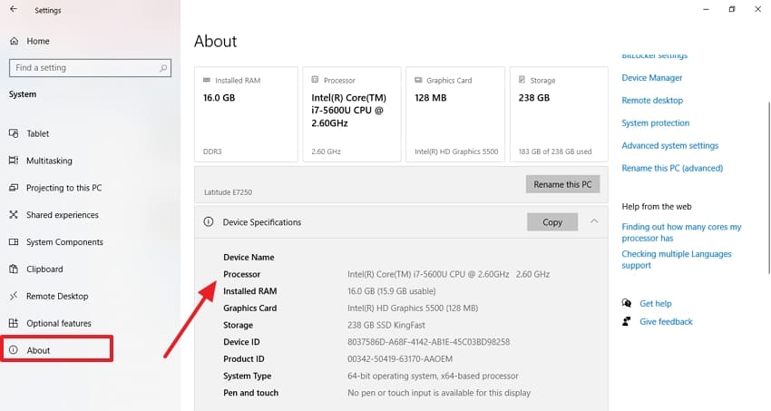 system about processor os details