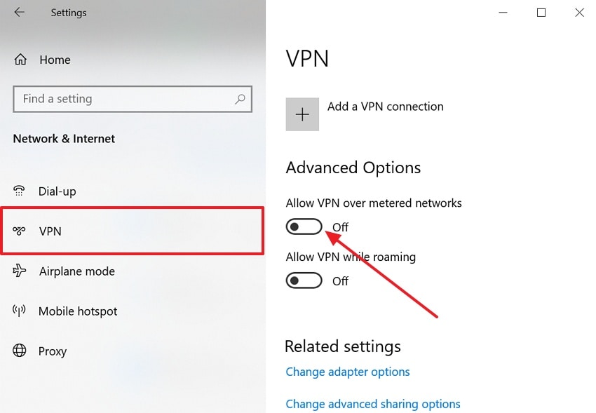 disable vpn across settings