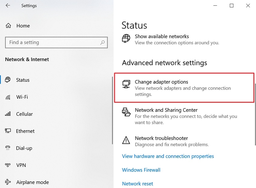 choose change adapter options