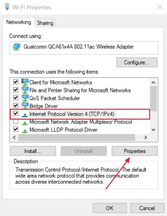 open internet protocol properties