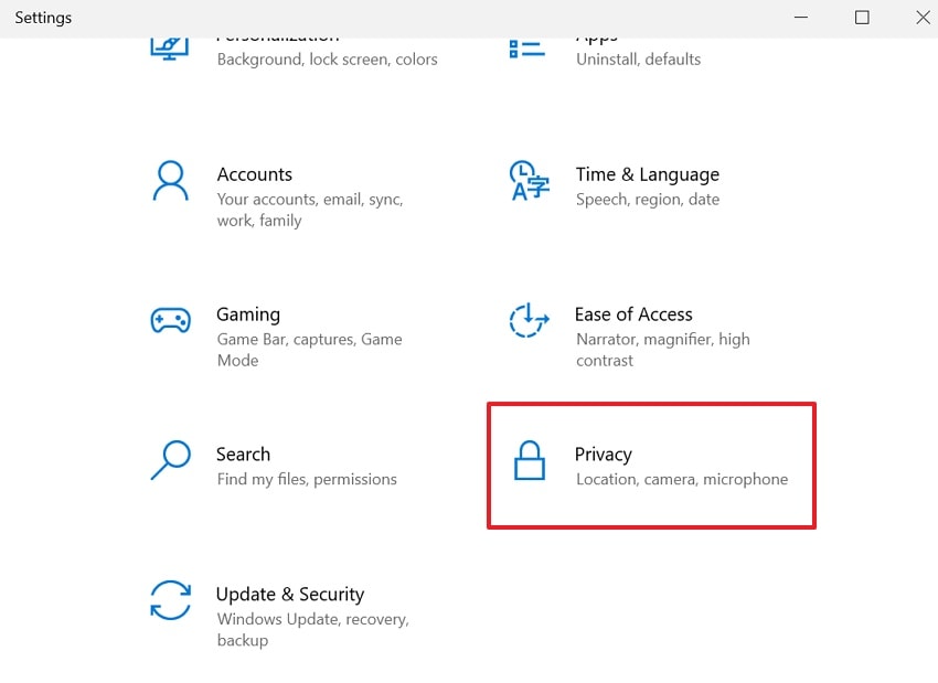 open privacy in windows 10