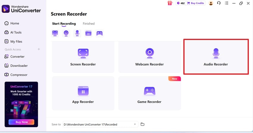 select audio recorder to proceed