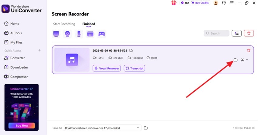 choose the folder icon in uniconverter