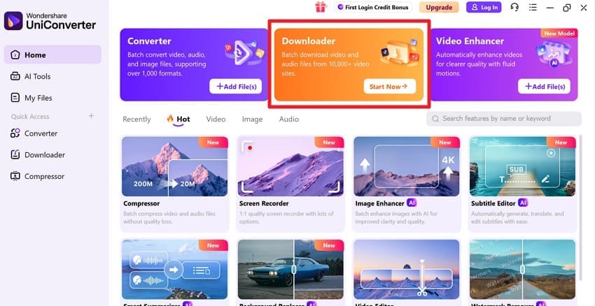 access the downloader in uniconverter
