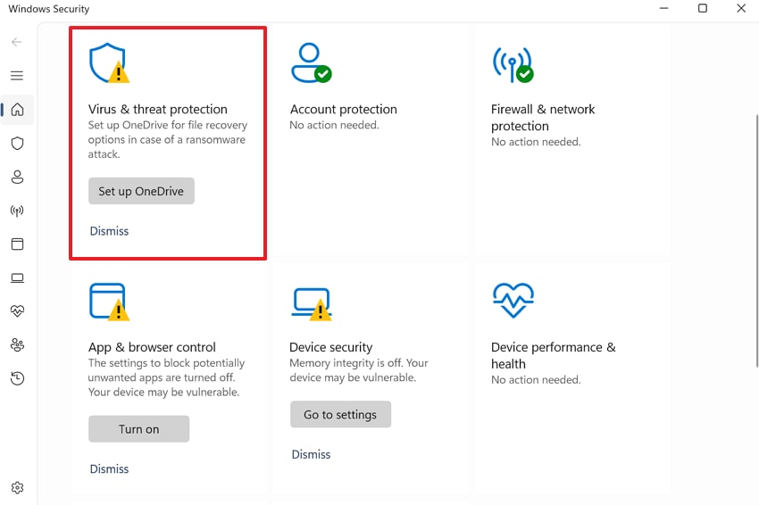 choose virus & threat protection