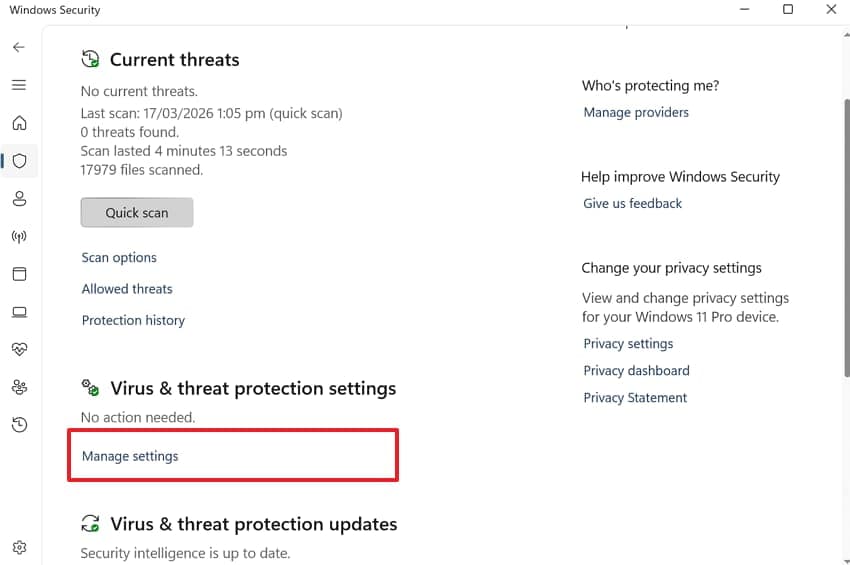 click manage settings