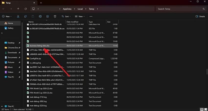 locate temp file to restore