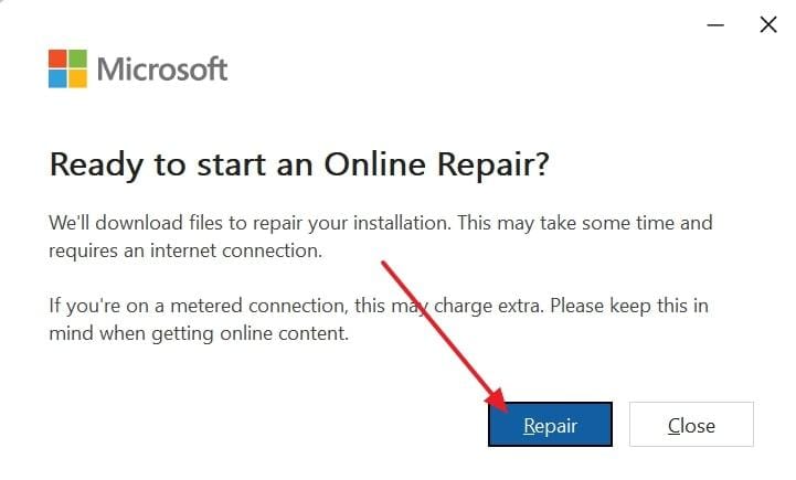 end process with repair button