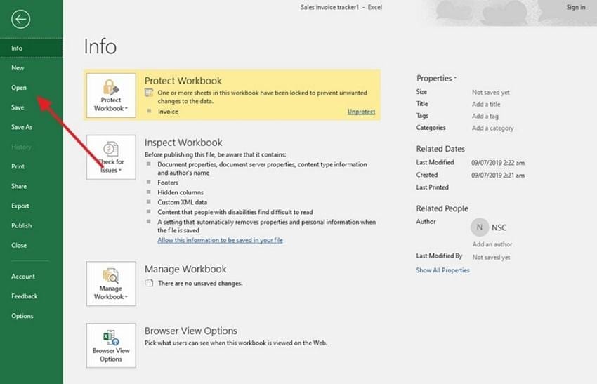 access open tab in workbook