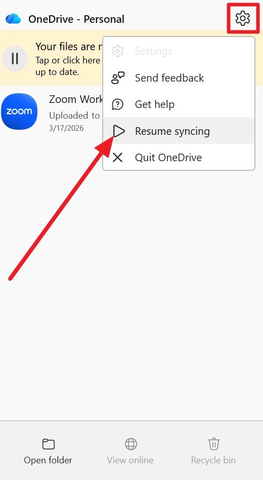 tap on resume pausing option