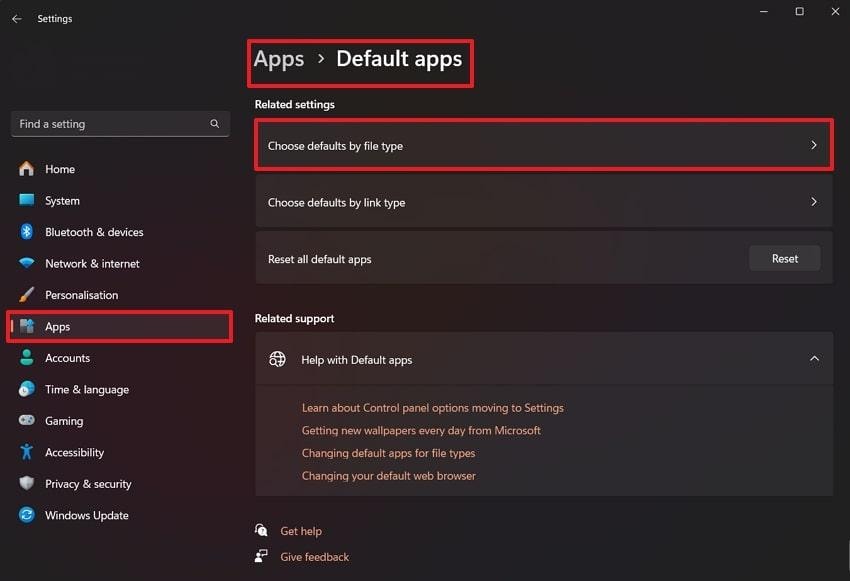 choose default by file type