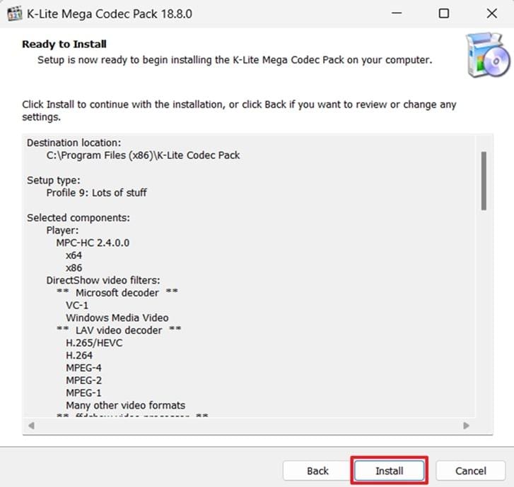 use install button and get codecs