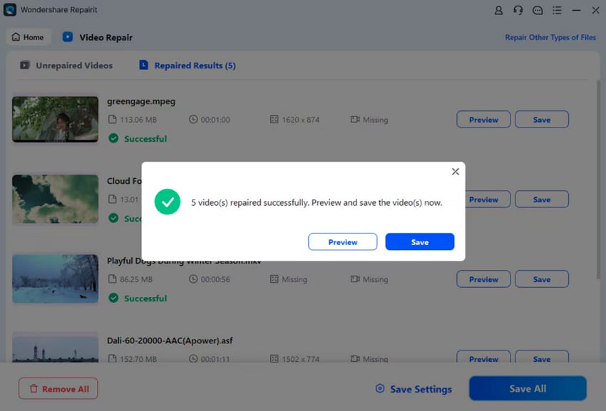 save repaired video to system