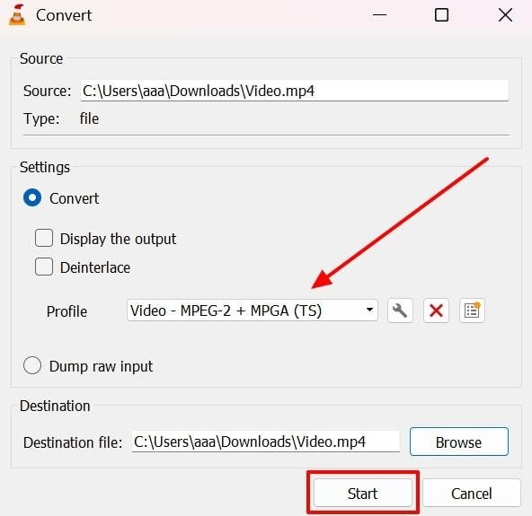 select profile and click start