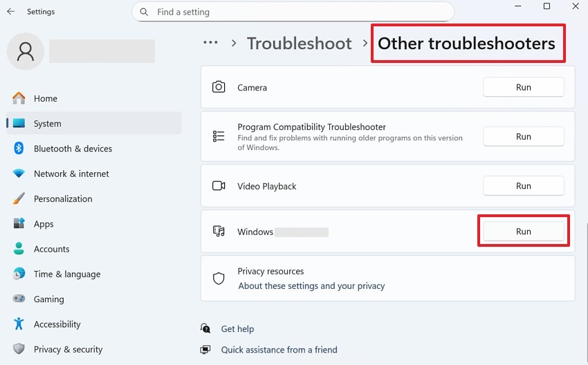 run windows troubleshooter