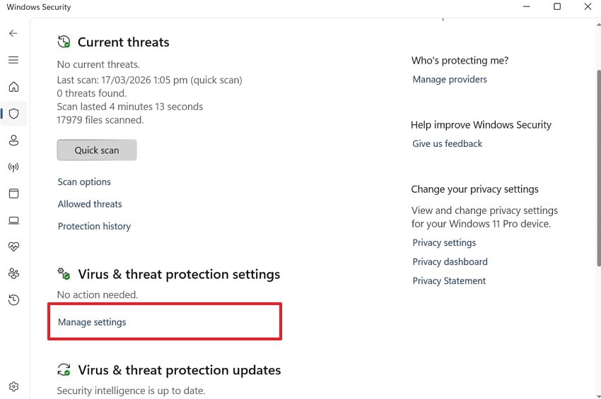 choose manage settings