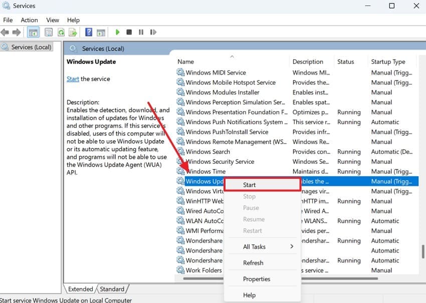 start windows update service
