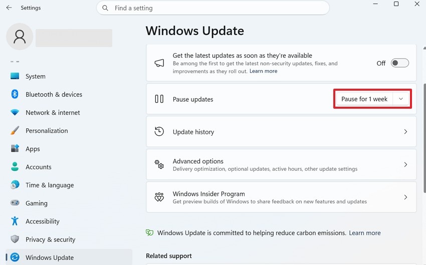 choose pause updates