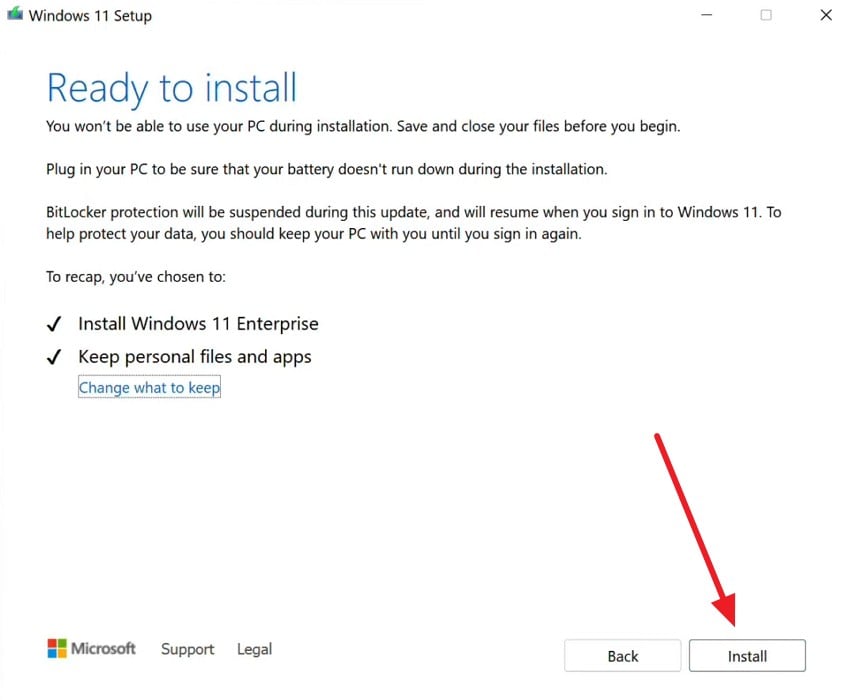 install in-place repair upgrade