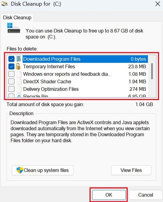 select files to delete