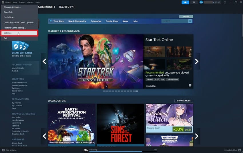 access steam settings