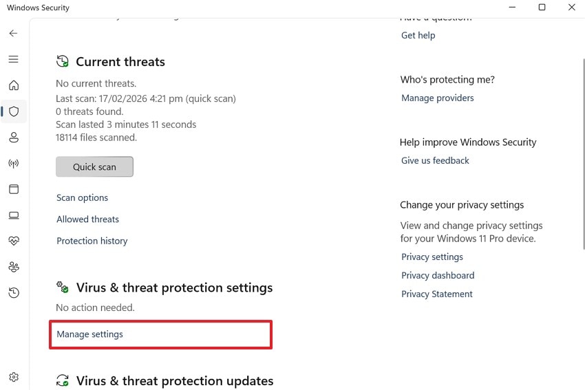 choose manage settings