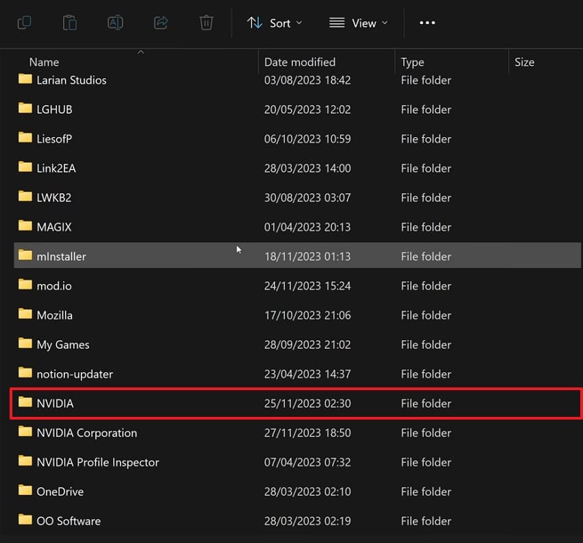 access temp nvidia folder