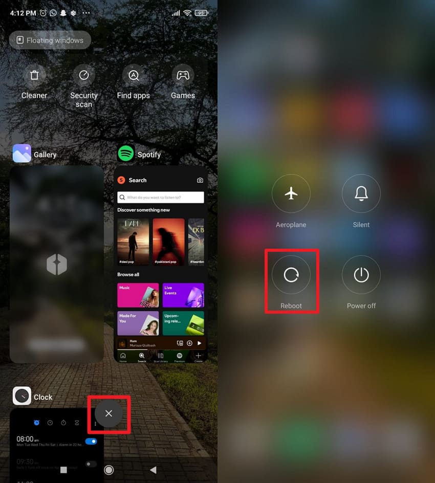 reboot spotify and android