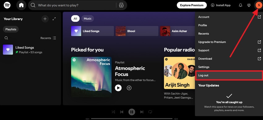 log out from spotify web