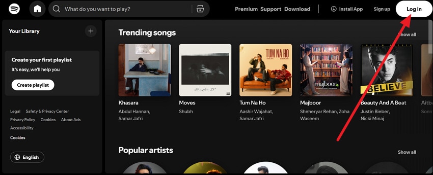 log in on spotify web