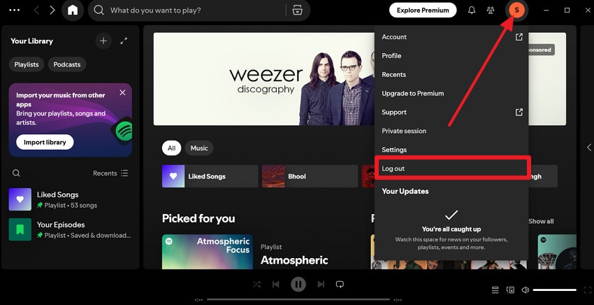sign out on spotify desktop