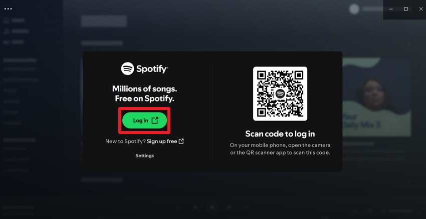 sign in on spotify desktop