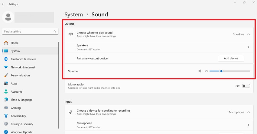 check sound settings