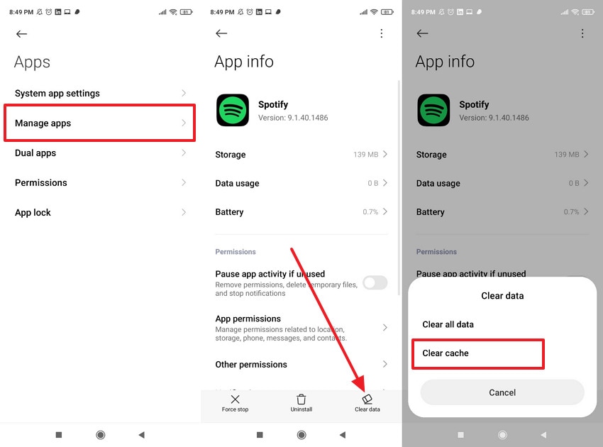 remove cache on android