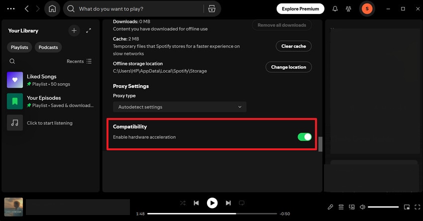 toggle off hardware acceleration on spotify