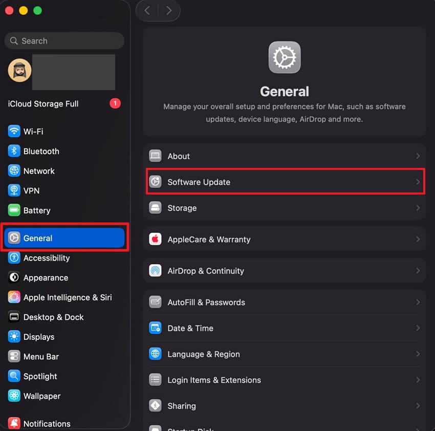 software update on mac